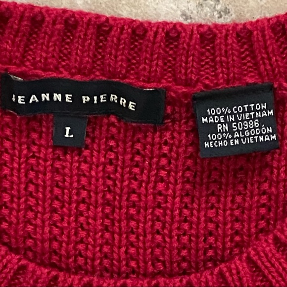 JEANNE PIERRE Red Textured Knit Long Sleeve Crew Neck Sweater 100% Cotton SizeXL - Picture 3 of 4